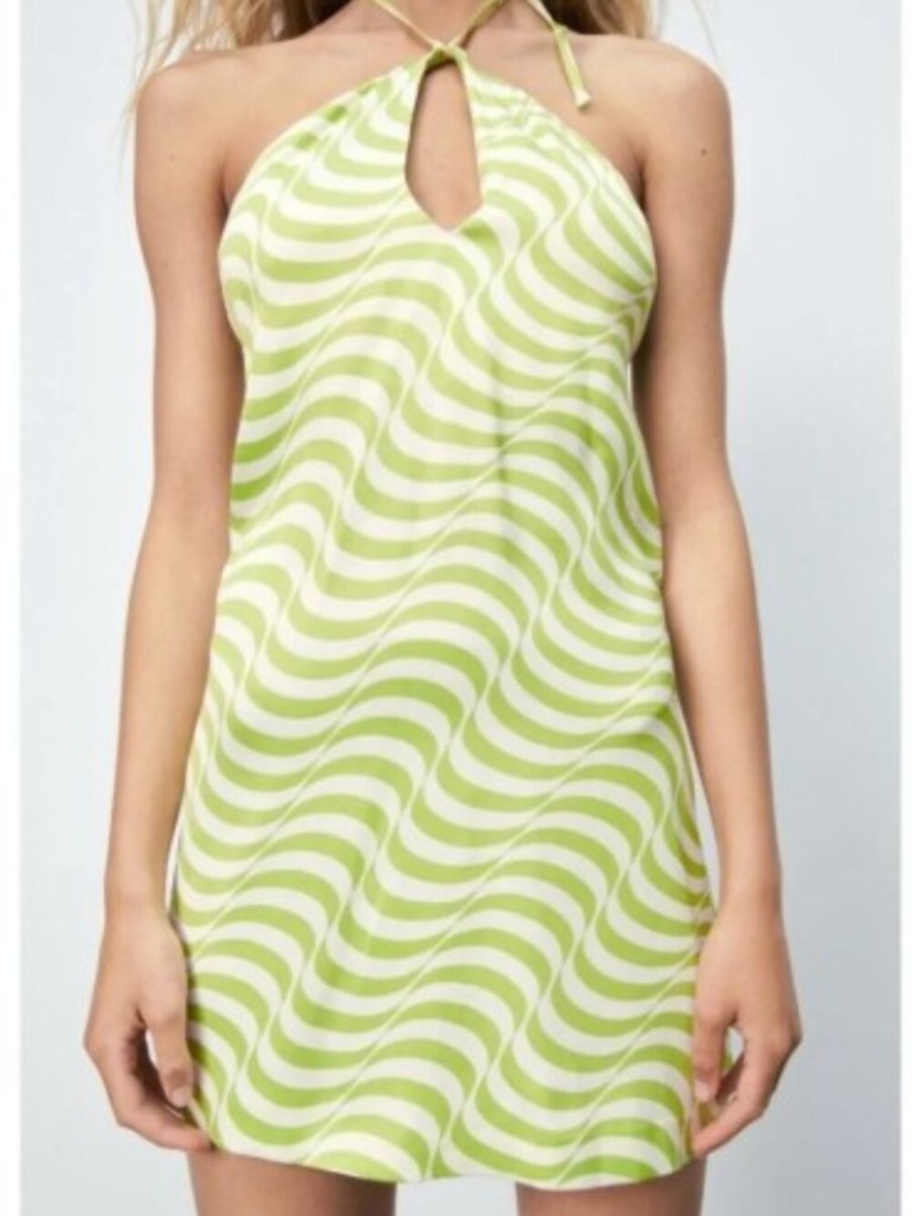 ZARA DRESS Lime Green Cream HALTER size XS